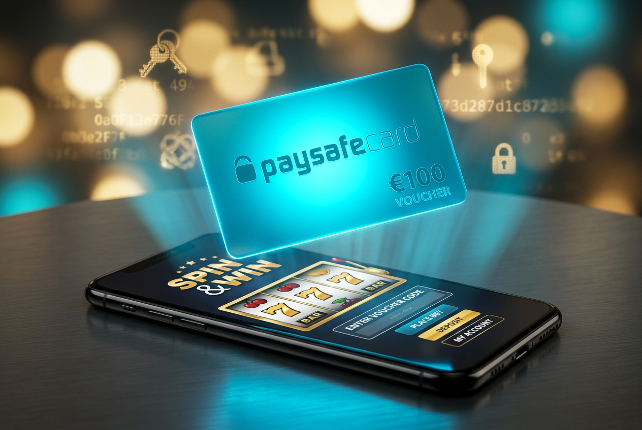 Ilustrace moderního digitálního platebního prostředí s Paysafecard kartou